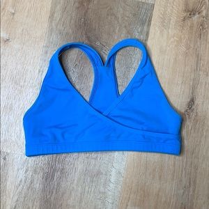YogaBela Surplice Feaux wrap Sports Bra Blue